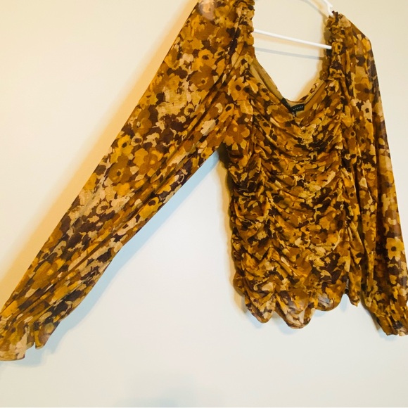 Jane and Delancey Floral Ruched Blouse in Brown and Yellow - Picture 8 of 11